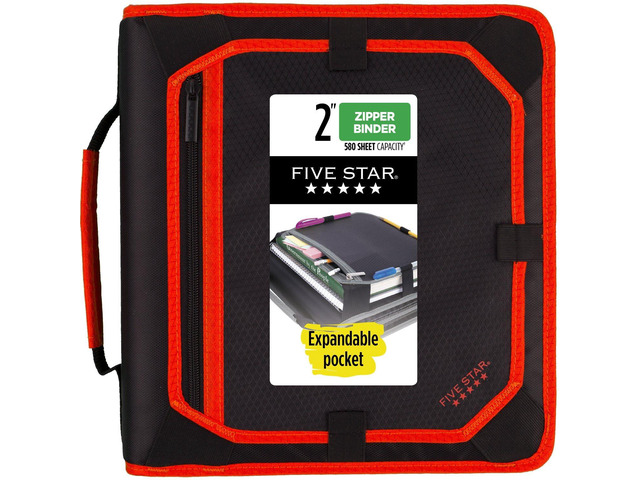 Zipper Binder, 2 Inch 3-Ring Binder with Round Rings, Expansion Panel and 5-Tab Expanding File, 580 Sheet Capacity, Red/Black (29052CE8)