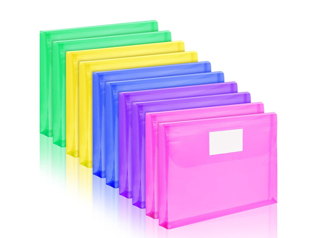 Binder Pocket, 4X Regular Capacity, 10 Pack Super Heavyweight Plastic Folders with Tight Closure, Folders with Pockets Side Loading, Binder...