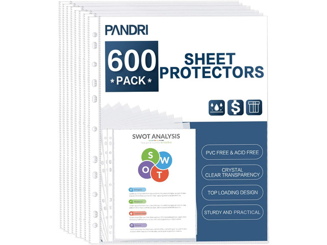 600 Pack Heavy Duty Sheet Protectors Fit 3 Ring Binder, Letter Size Clear Heavy Duty Plastic, 9.25 x 11.25 inch, Reinforced 11-Hole, Fit for 3 Ring...