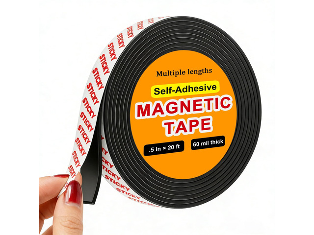 Sticky Magnetic Tape (0.5in x 20ft) Anisotropic Magnets Roll Flexible Magnet Strip with Adhesive Backing for Crafts, Kitchen, Whiteboards, Fridge,...