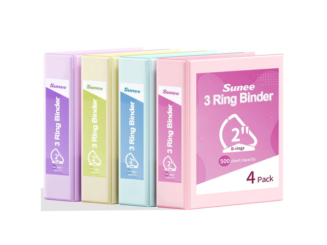 3 Ring Binder 2 Inch, Clear View Binder Three Ring PVC-Free (Fit 8.5x11 Inches) for School or Office Supplies, Assorted Pastel, 4 Pack