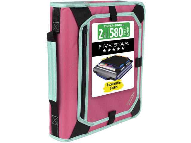 Zipper Binder 2 Inch O-Rings Case Organiser with Expansion Panel and 5-Tab Expanding File Folder, 580 Sheet Capacity, Taffy Twist (290520L)