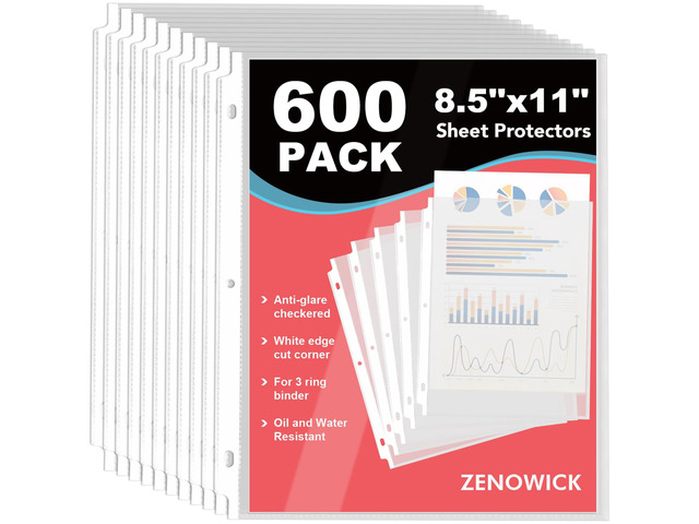600 Pack Sheet Protectors 8.5 x 11 Clear Page Protectors for 3 Ring Binder Plastic Sleeves for Papers, Top Loading Paper Protector Perfect for...