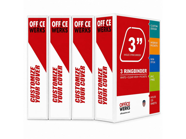 3 Binders, 3 Inch Angle D-Rings, White, 4 Pack, Clear View, Pockets