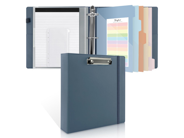 3 Ring Binder with Clipboard, 2 Inch Heavy Duty Binder, PU Clipboard Binder with Notepad & 5 Dividers with 10 Pockets, Labels, Clipboard Folder...