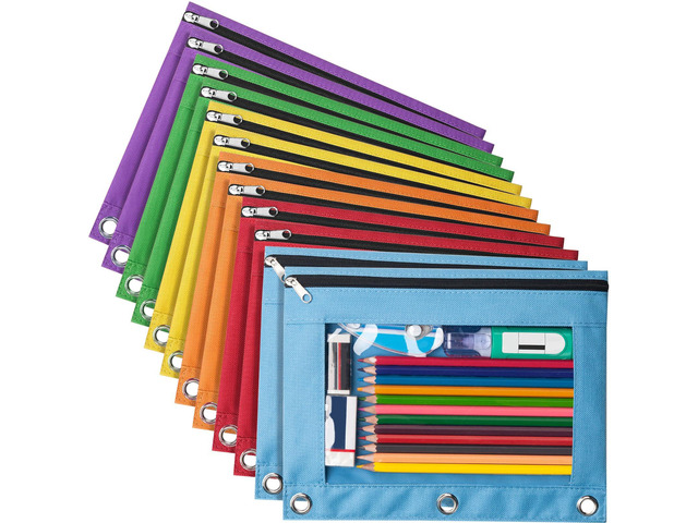 12 Pack Pencil Pouche for 3 Ring Binder, Smooth Zipper Pencil Bag Pencil Pouchs, Multi-Color Pencil Case for Binder, Clear Top Binder Pencil Pouch,...