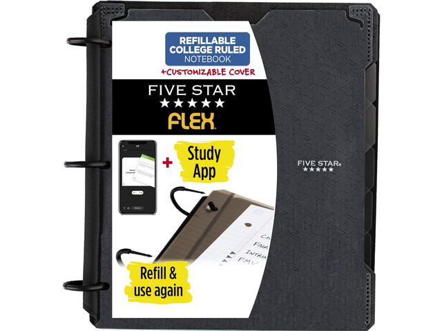 Flex Refillable Notebook + Study App,College Ruled Paper and 1 Inch TechLock Ring Binder with Customizable Cover,Pockets,Tabs and Dividers,200...