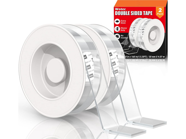 2 Pack Extra Large 1.18 in x 160 in Double Sided Tape Heavy Duty Removable Clear & Tough Nano Tape, Multipurpose Mounting Tape Picture Hanging...