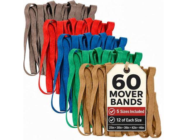 60 Pack Mover Bands Extra Large Rubber Bands for Moving Blankets, Furniture & Appliances Heavy-Duty Stretch Bands in 5 Sizes (25', 30', 36', 42',...