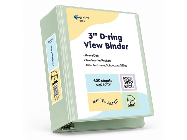 3 Inch Binder, Green - 3 Inch 3 Ring Binder, D-Ring Pastel with Clear View Cover for Letter Size 8.5 x 11'' Paper & 2 Inside Pockets, Ideal for...