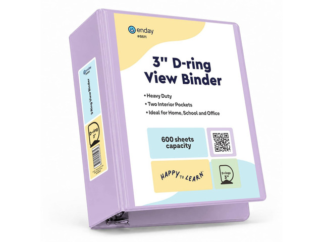 3 Inch Binder, Purple - 3 Inch 3 Ring Binder, D-Ring Pastel with Clear View Cover for Letter Size 8.5 x 11'' Paper & 2 Inside Pockets, Ideal for...