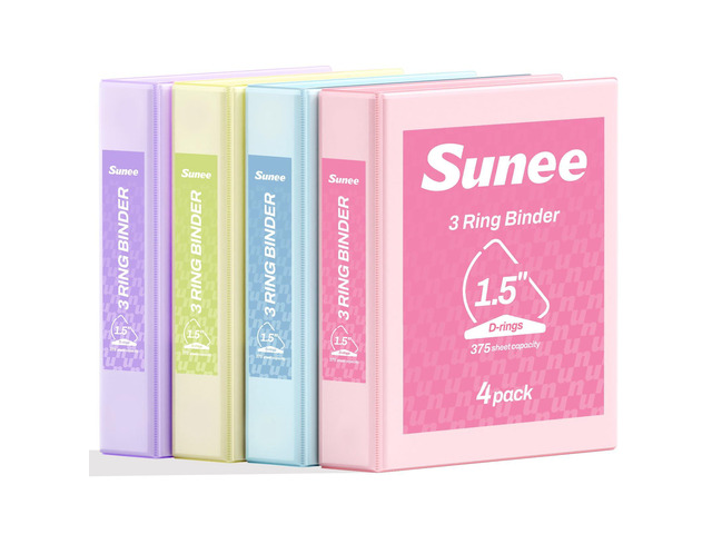 3 Ring Binder 1.5 Inch D Ring, Clear View Binder Three Ring PVC-Free (Fit 8.5x11 Inches) for School or Office Supplies, Assorted Pastel, 4 Pack
