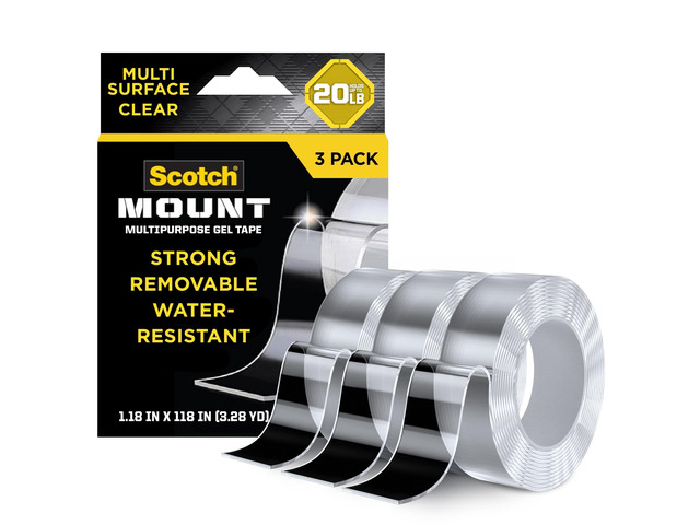 Multi-Purpose Gel Mounting Tape, Clear, 1 Roll 1.18 in x 118 in, Holds up to 20 lb, STRONG HOLDING POWER (420-3M-3ES)