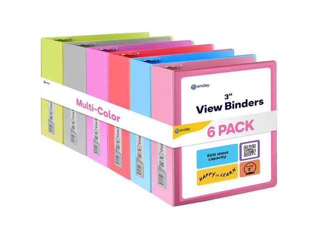 3 inch Binder (6 Pack - Assorted Colors) 3 Ring Binder 3 inch with Clear View Cover and 2 Inside Pocket - for Letter Size 8.5 x 11'' Paper, Ideal...