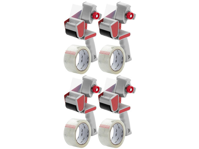 Heavy Duty Packing Tape Dispenser Gun, 2 Inch 4 Pack with 4 Clear Tape Rolls, Handheld Tape Gun for Moving, Shipping, Sealing Boxes & Packaging