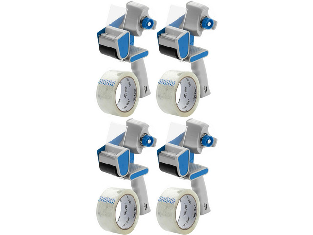 Packing Tape Dispenser Gun 2-Inch, Blue, 4 Pack with 4 Rolls Tape Heavy Duty Packing Tape with Dispenser for Mailing, Moving Boxes and Packaging