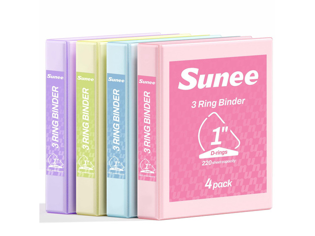 3 Ring Binder 1 Inch D Ring, Clear View Binder Three Ring PVC-Free (Fit 8.5x11 Inches) for School or Office Supplies, Assorted Pastel, 4 Pack