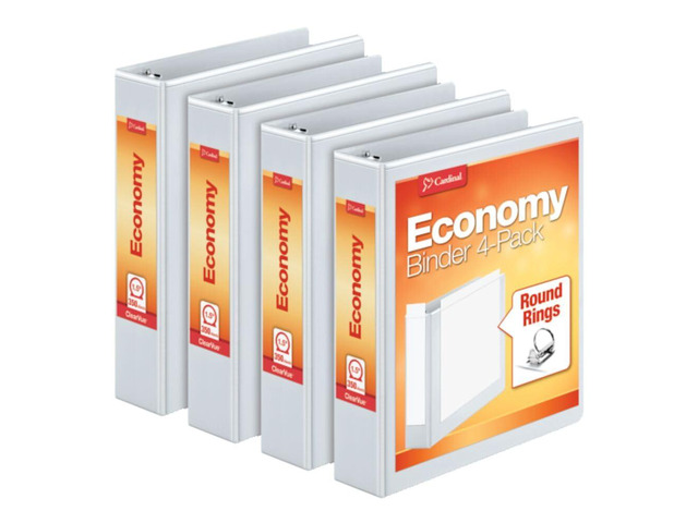1.5 Inch 3 Ring Binder, Round Ring, White, 4 Pack, Holds 350 Sheets (79517)
