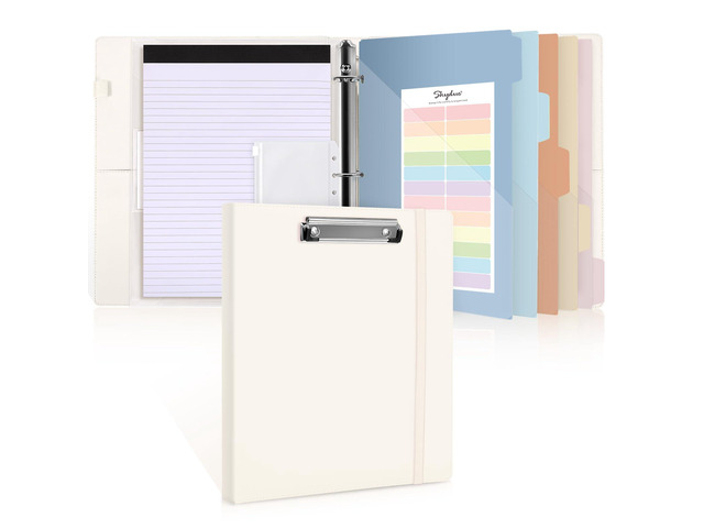 3 Ring Binder with Clipboard,1 Inch Binder, 13.2' × 10.2' PU Clipboard Binder with Notepad & 5 Dividers with 5 Pockets, Labels, Clipboard Folder...