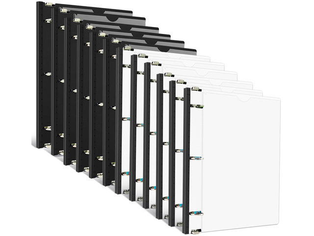 1 Inch Telescoping 3 Ring Binder Black+White - 12 PCS Flexible Binders with Customizable Front Cover and Clear Catalog Pocket,1 inch Binders 3...