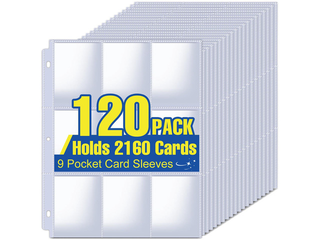 2160 Pockets Card Sleeves Binder Sheets 9 Pocket Card Sleeves for 3 Ring Binder, Trading Cards Sleeves Fit for Baseball, Football, Game, Business...