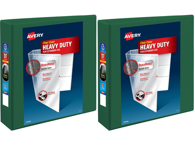 Heavy-Duty View 3 Ring Binder, 2 Inch One Touch EZD Rings, 540-Sheet Capacity, 2.8 Inch Wide Spine, Customizable Clear Cover and Spine, 1 Green...