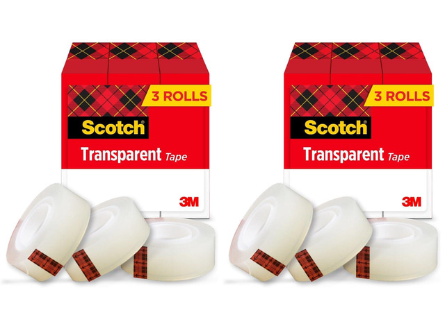 Transparent Tape, Clear Tape Engineered for Office and Home Use, 1 Inch Core 3/4 in x 1000 in, 3 Boxes (Pack of 2)