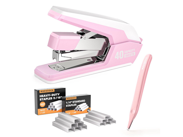 Heavy Duty Stapler for Desk with 40-50 Sheet, 2000 Staples, Pink Classroom Stapler, Teacher Stapler, Office Stapler, Ergonomic & Easy to Load...