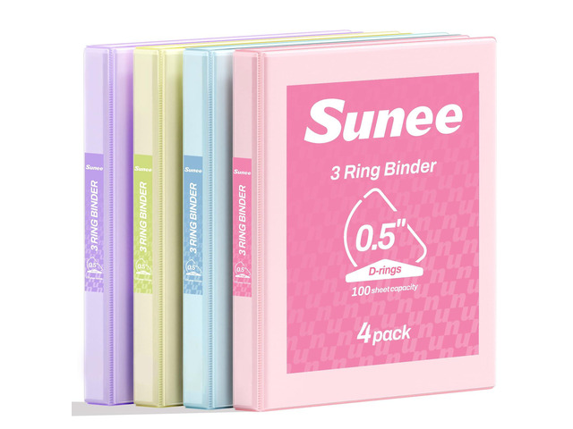 3 Ring Binder 0.5 Inch D Ring, Clear View Binder Three Ring PVC-Free (Fit 8.5x11 Inches) for School or Office Supplies, Assorted Pastel, 4 Pack