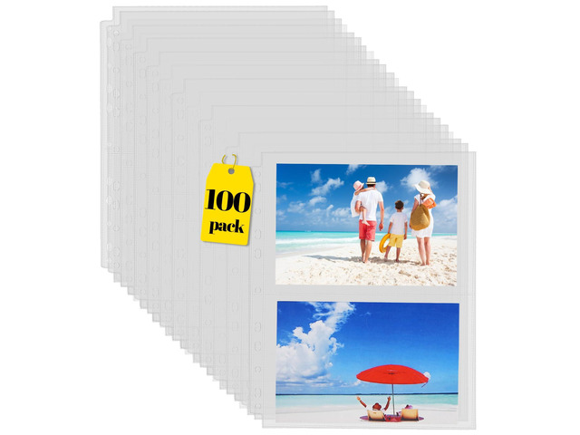 100 Pack 5x7 Photo Sleeves for 3 Ring Binder, Hold 400 Pictures Heavy Duty Plastic Binder Sleeves, Photo Album Refill Pages, Acid Free Archival...