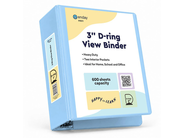 3 Inch Binder, Blue - 3 Inch 3 Ring Binder, D-Ring Pastel with Clear View Cover for Letter Size 8.5 x 11'' Paper & 2 Inside Pockets, Ideal for...