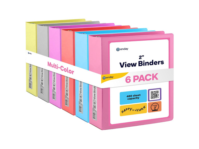 2 inch 3 Ring Binder (6 Pack - Assorted Colors) Binder 2 inch with Clear View Cover and 2 Inside Pocket - for Letter Size 8.5 x 11'' Paper, Ideal...