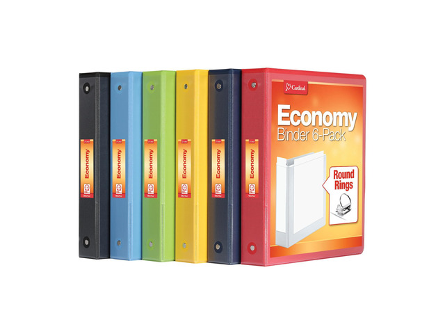 3 Ring Binders, 1.5 Inch, Round Rings, Holds 350 Sheets, ClearVue Presentation View, Non-Stick, Assorted Bright Colors, 6 Pack (79557)