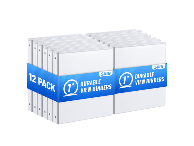 Bulk 12 Pack 1-inch 3 Ring Binders -Durable 1'' Binders with Roung Ring Binder, Large 200 Sheet Capacity, Fit 8.5' x 11' US Letter Size Paper,...