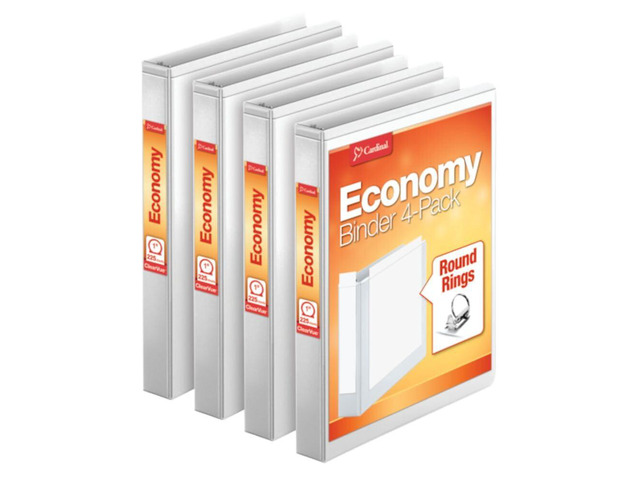 Economy 3 Ring Binder, 1 Inch, Presentation View, White, Holds 225 Sheets, Nonstick, PVC Free, 4 Pack of Binders (79510)