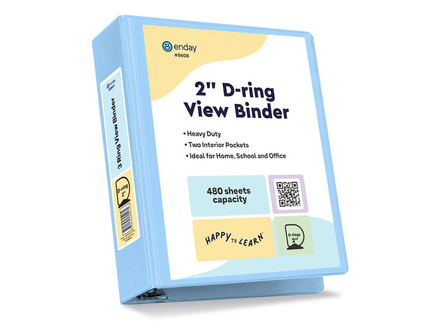 2 Inch Binder, Blue - 2 Inch 3 Ring Binder, D-Ring Pastel with Clear View Cover for Letter Size 8.5 x 11'' Paper & 2 Inside Pockets, Ideal for...