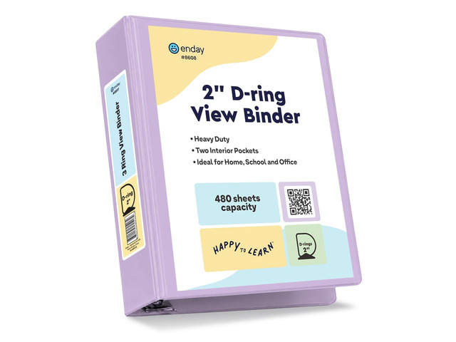 2 Inch Binder, Purple - 2 Inch 3 Ring Binder, D-Ring Pastel with Clear View Cover for Letter Size 8.5 x 11'' Paper & 2 Inside Pockets, Ideal for...