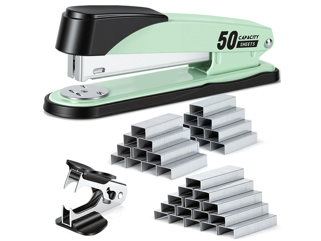 Stapler Heavy Duty, 2000 Staples and Staple Remover, Green 50 Sheet Capacity, No Jam, Full Strip, Non-Slip Office Stapler with Staples for Office,...