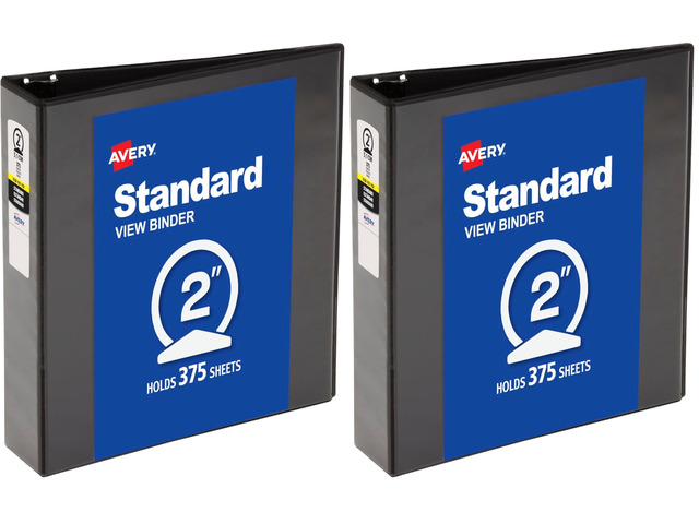 Standard View 3 Ring Binder, 2' Round Rings, 375-Sheet Capacity, 2.8 Inch Wide Spine, 1 Black Binder, Ideal for Lightweight Organization and...
