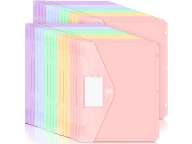 Binder Pocket, 36 Pack Super Heavyweight Plastic Binder Folders Tight Closure Binder Folders Side Loading, 3 Ring Binder Pocket, Binder Dividers...
