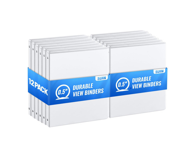 Bulk 12 Pack 0.5-inch 3 Ring Binders -Durable 1/2'' Binders with Roung Ring Binder, Large 100 Sheet Capacity, Fit 8.5' x 11' US Letter Size Paper,...