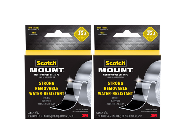 Multipurpose Gel Tape, 2 Pack (2 Rolls), 30 mm x 1.5 m (1.18 in x 60 in) Each, Heavy Duty Double-Sided Removable Mounting Tape, Clear, Holds Up to...