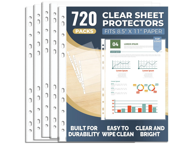 720 Pack Clear Sheet Protectors 8.5 x 11 Inch, Plastic Page Sleeves for 3 Ring Binder, Transparent Letter-Size Document Covers, Top Loading, for...