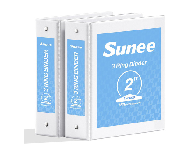 3 Ring Binder 2 Inch 2 Pack, Clear View Three Ring PVC-Free (Fit 8.5x11 Inches) for School or Office Supplies, White