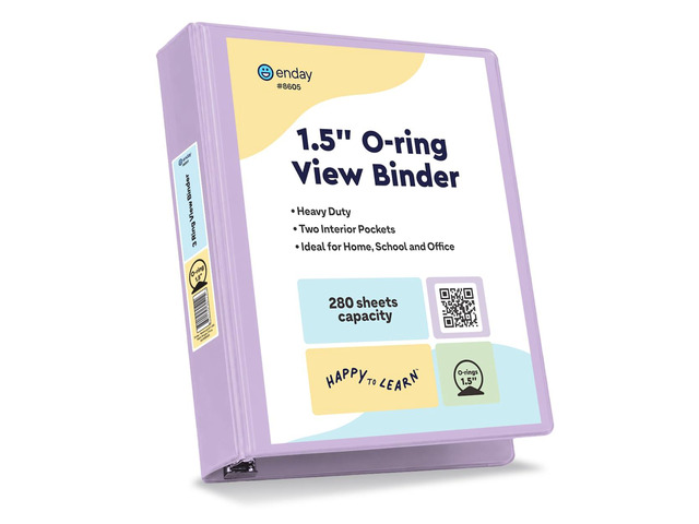 1.5 Inch Binder, Purple - 1.5 Inch 3 Ring Binder, Round Ring Pastel with Clear View Cover for Letter Size 8.5 x 11'' Paper & 2 Inside Pockets,...