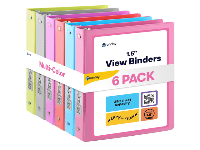 1.5 Inch Binder (6 Pack - Assorted Colors) 3 Ring Binder 1.5 inch with Clear View Cover and 2 Inside Pocket - for Letter Size 8.5 x 11'' Paper,...