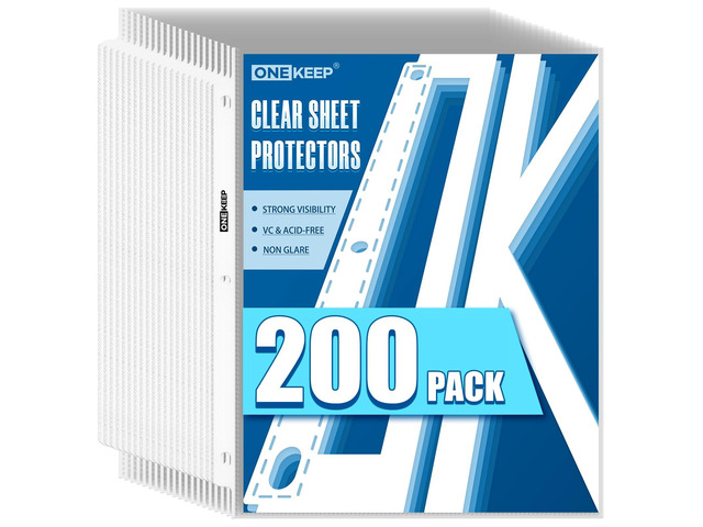200 Pack Sheet Protectors, Top Loading Reinforced 3-Hole Page Protectors for 3-Ring Binders, Fits Standard 8.5' x 11' Letter Size Paper, Perfect...