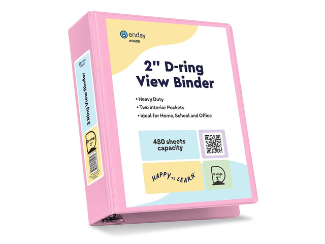 2 Inch Binder, Pink - 2 Inch 3 Ring Binder, D-Ring Pastel with Clear View Cover for Letter Size 8.5 x 11'' Paper & 2 Inside Pockets, Ideal for...