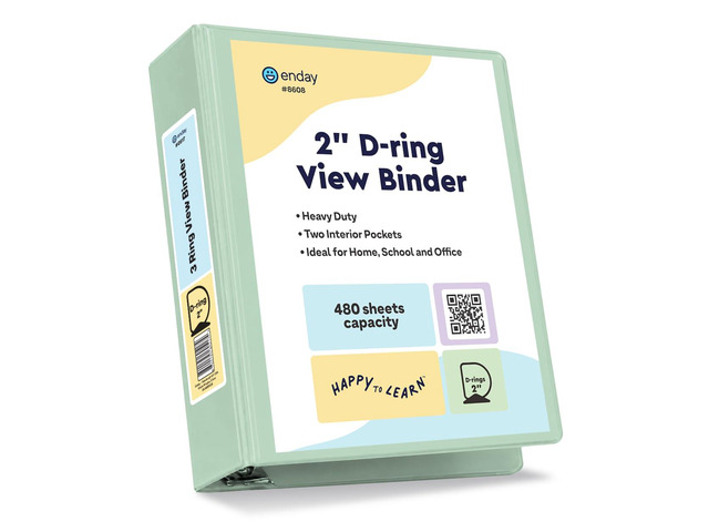 2 Inch Binder, Green - 2 Inch 3 Ring Binder, D-Ring Pastel with Clear View Cover for Letter Size 8.5 x 11'' Paper & 2 Inside Pockets, Ideal for...