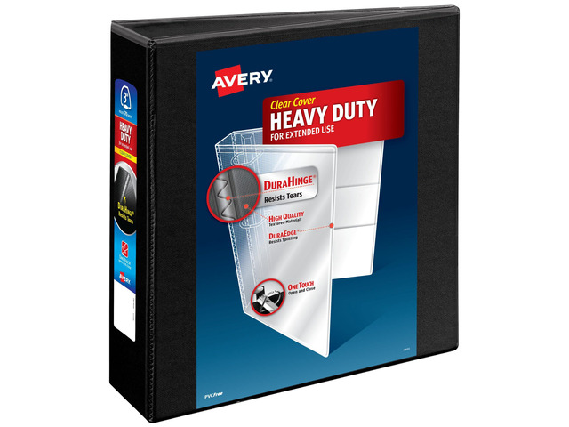 Heavy-Duty View 3 Ring Binder, 3' EZD Rings, 1 Black Binder For Heavy School, Home and Office Use, DuraHinge Tear-Resistant Spine, DuraEdge...